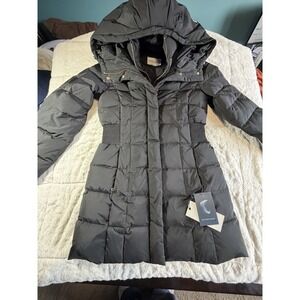 Cole Haan Signature Maxi Quilted Down Puffer Black Long Coat Jacket Sz S